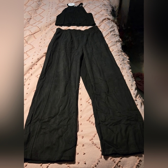 Crop Top Wide Leg Pants Two Piece Matching Lounge Set Tracksuit #813 - Picture 7 of 13
